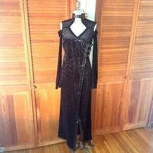 Killstar Goth Punk Witchcore Wiccan Black Snake Velvet Vinyl Trim Dress M